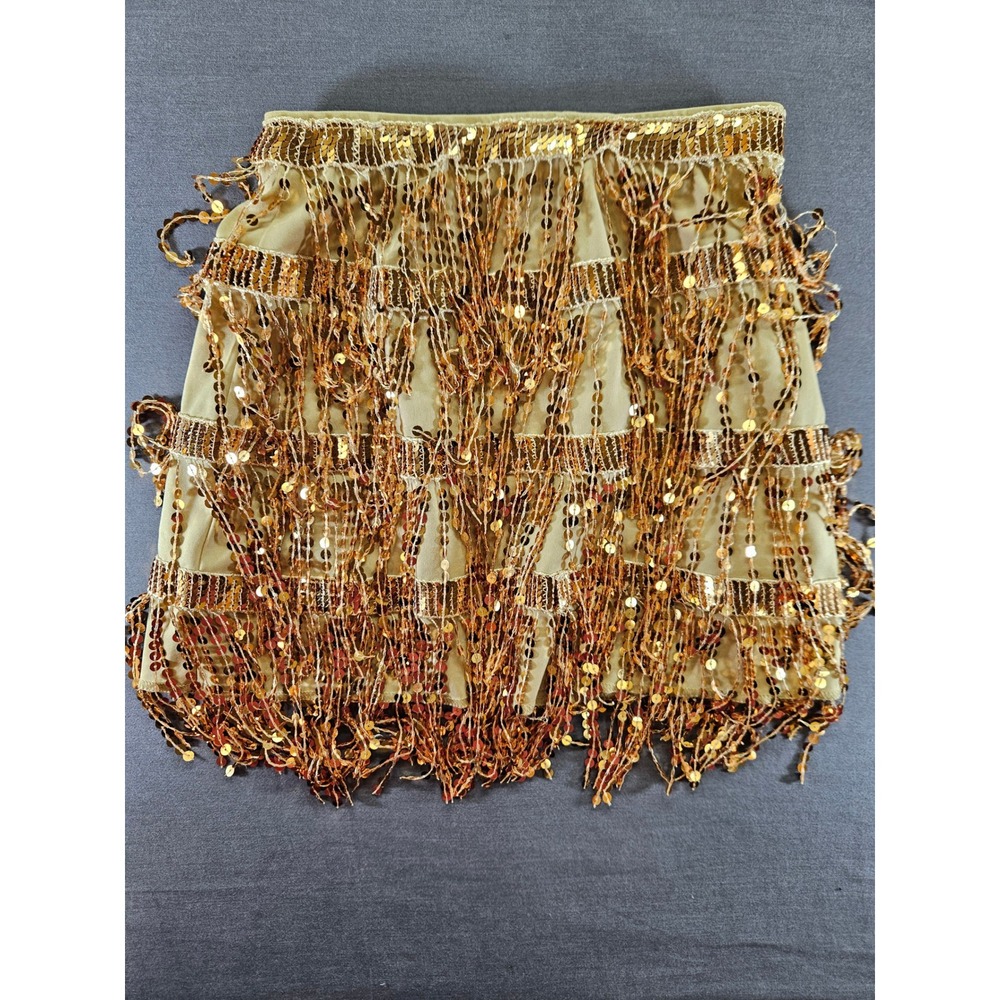 Spirit Halloween Gold Sequin Fringe Mini Skirt Flapper Disco Costume XS